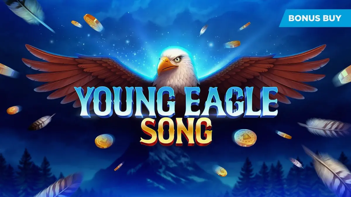 Tampilan visual slot Young Eagle Song dengan latar belakang hutan Amerika Utara yang dramatis.